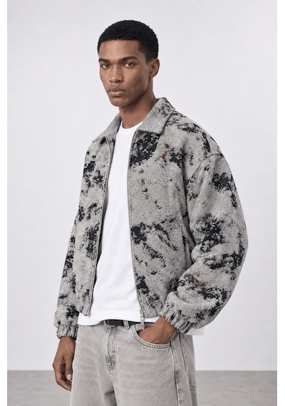 Respire Erkek Jakarlı Oversize Bomber Ceket Gri