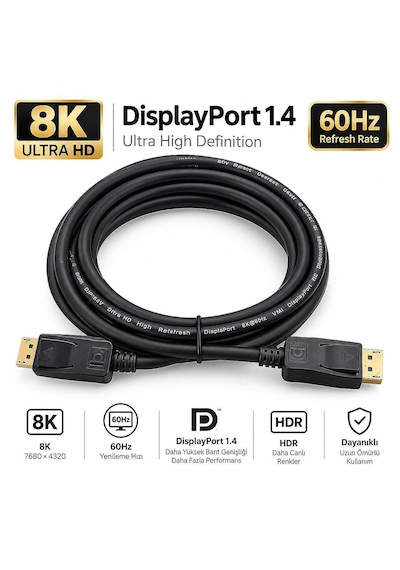 Molix Mx-2563 Displayport V1.4 3 Metre 8k 60hz / 1080p 300hz Altın Uçlu Dp Kablo