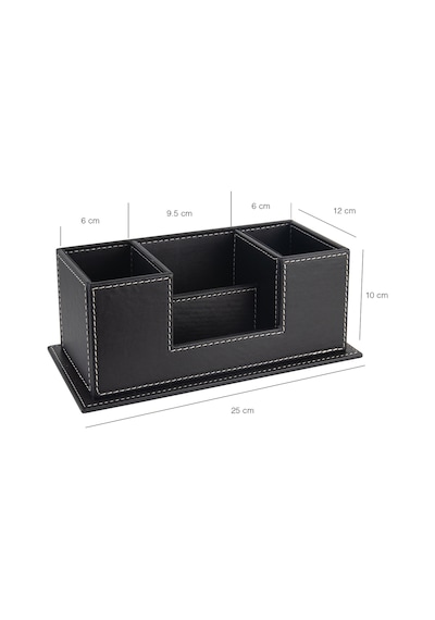 Masaüstü Deri Organizer Kalemlik 4 Gözlü Desktop Organizer Rainbow Vegan 10x12x25 Cm. Siyah