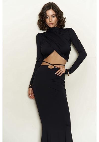 Mai Collection Mai Studios Co. Kelsey İp Detay Siyah Crop Etek Takım Siyah