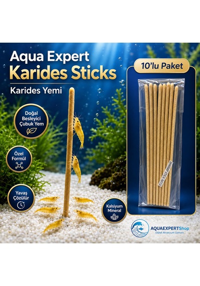 Aqua Expert Karides Sticks Karides Yemi 10 Lu Paket Doğal Besleyici Çubuk Yem Özel Formül - Kalsiyum Mineral