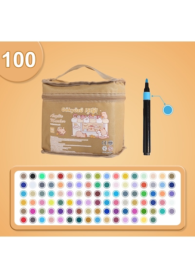 Çok Renkli Akrilik Marker Boya Kalem Seti - Çantalı 100renkli