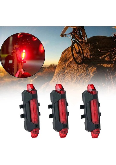 Usb Şarjlı Bisiklet Ön-arka Far Stop Lambası Seti Çok Renkli
