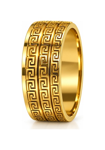 Unisex Gold Renk Geometrik Desenli Çelik Alyans Yüzük Altın - 918189350 Altın