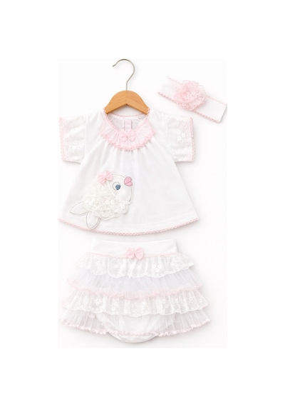 Kardeşler Bebe Balık Detaylı Kız Bebek Takım Dantelli Tütü Etek Ve Saç Bandı Set Beyaz