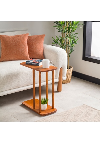 Furnirem Masif Çam Ahşap Modern C Sehpa Koltuk Yanı Yan Sehpa 49x24x55 Cm Kestane