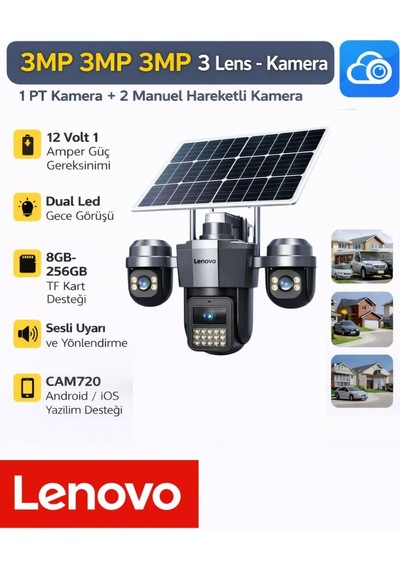 W11c-z 3 Lensli 4g Sım Kartlı 360 Ptz Solar Güvenlik Kamerası Güneş Panelli Gece Görüşlü Dış Mekan