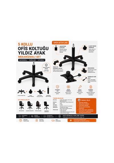 Ofis Koltuğu Mekanizmalı Tamir Seti Plastik Yıldız Ayak Amortisör Ve Tekli Tilt Mekanizması Siyah Ofis Koltuğu Mekanizmalı Tamir Seti Plastik Yıldız Ayak Amortisör Ve Tekli Tilt Mekanizması Siyah