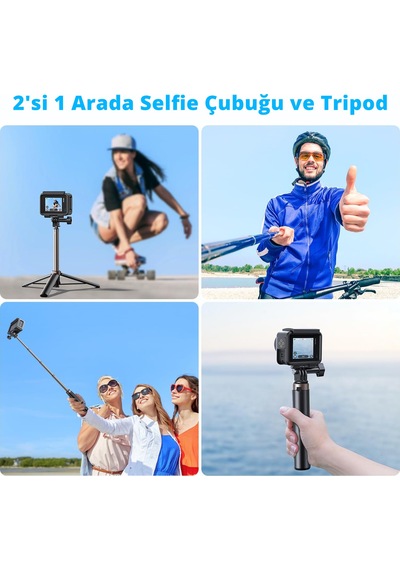 Akaso 60 Cm Uzatılabilir Selfie Çubuğu Ve Tripod Standı Aksiyon Kamera Aksesuarı Siyah