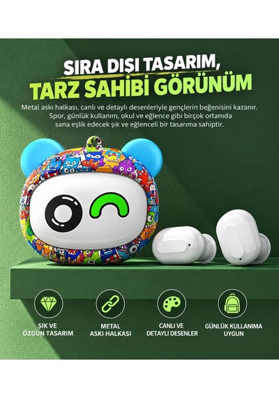 Monster G05d Bluetooth 5.4 Kablosuz Kulaklık, 3 Farklı Dönen Yüz Tasarımı, Graffiti Şarj Kutusu, Dokunmatik Kontrol, Düşük Gecikme, 150 Saat Bekleme