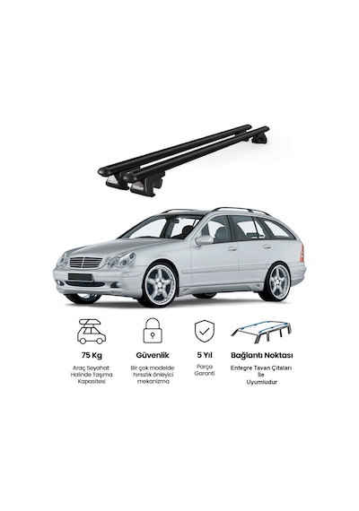 Venüs Mercedes-benz C Series S203 2000-2007 Uyumlu Siyah Ara Atkı Port Bagaj Tavan Barı