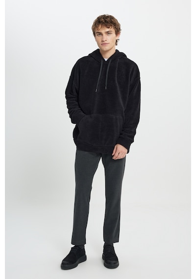 AC&Co / Altınyıldız Classics Erkek Sıyah Oversize Bol Kesim Kapüşonlu Polar Siyah