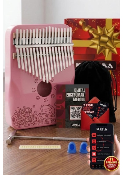 Midex KLX - 350 Pembe Kalimba Gerçek Ağaç 17 Tuşlu Full Set