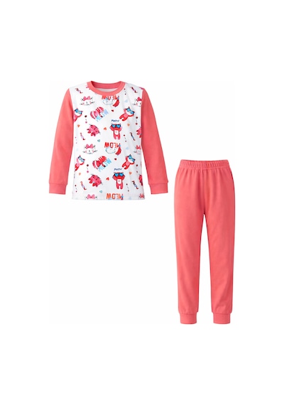 Kız Çocuk Pamuklu Desenli Pijama Takımı 6068-10 Mercan01 Mercan01