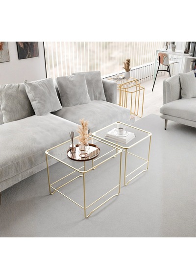 Orta Sehpa Salon Oturma Odası İkili Kare Gold Altın