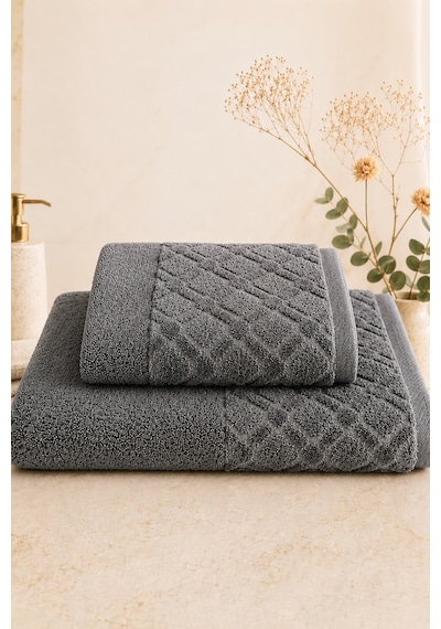 Sahra 2'li Banyo Havlu Seti Havlu Banyo Havlusu I Hamam Seti I Çeyiz Havlusu 70 X 140 Cm - 50 X 90 Cm Antrasit