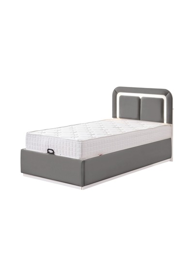 Demonte Baza Seti, Nox Ledli Tek Kişilik Baza Başlık Seti - İkili Set, Gri - 100x200 Cm 100 x 200