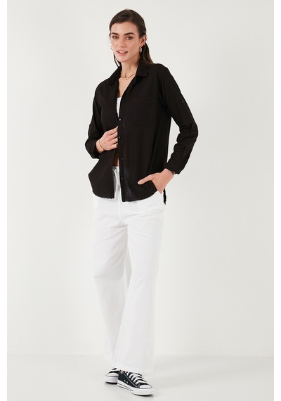 Lela Pamuklu Regular Fit Cepli Bayan Gömlek Cf25S16992 Siyah