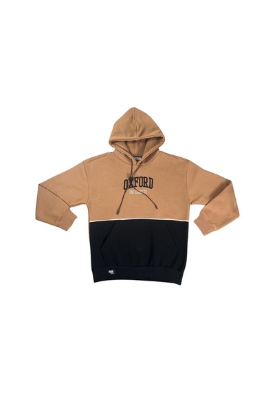 Kapşonlu Oxford Baskılı Kanguru Cepli Kız Çocuk Sweatshirt-90863 Kahverengi