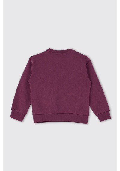 Panço Kız Çocuk Nakışlı Sweatshirt Gri Mürdüm