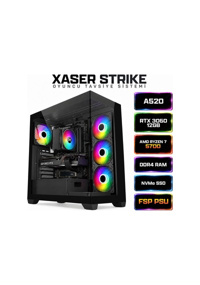Xaser Strike X10 Ryzen 7 5700 16 GB 512 GB M.2 Nvme SSD 12 GB RTX3060 Free Dos Masaüstü Oyuncu Bilgisayarı