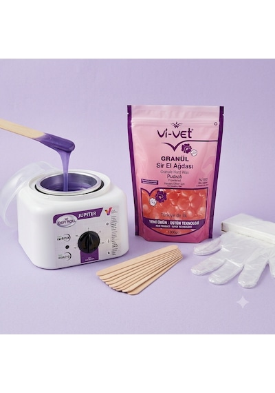Depi Roll Jupiter Ağda Makinesi + Vi-Vet Granül Pudralı Ağda 1 KG + Spatula 5'li + Eldiven