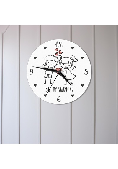 Cajuart Be My Valentine Yazılı Sevimli Çizim Sevgililer Günü Hediye Duvar Saati Beyaz