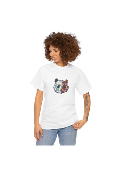 Dogutrend Unisex Bisiklet Yaka Baskılı T-shirt - Beyaz