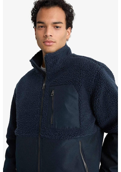 Defacto Regular Fit Triko Detaylı İç Cepli Pelüş Mont F5048ax25wnnv175 Lacivert-nv175