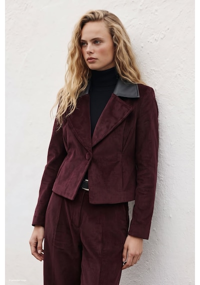 Sateen Bedene Oturan Kadife Ceket - Bordo-138079