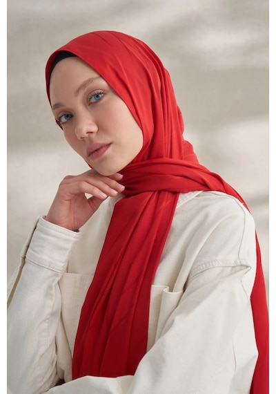 Armanda Krep Jakar Prizma Desen Şal - 70 X 190 Kırmızı