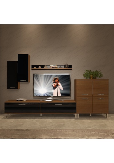 Decoraktiv Eko 6 Slm Std Krom Ayaklı Tv Ünitesi Tv Sehpası Ceviz - Siyah