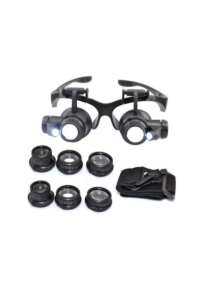 Gözlük Modeli 10x 15x 20x 25x Lens 2 Led Işıklı Büyüteç 9892g