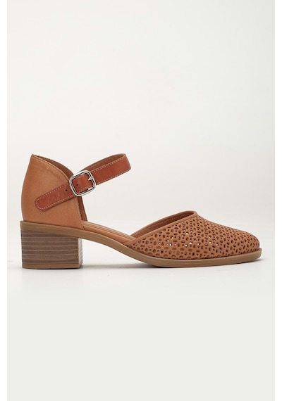 Analin Shoes Kadın Hakiki Deri Burnu Kapalı Delikli Sandalet Taba