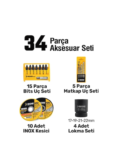Sgs5451 Combo Set 5 Parça Matkap Hilti Avuç Taşlama Somun Sıkma Fener