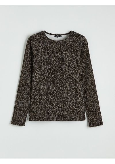 Lcwaıkıkı Classic Siyah Bisiklet Yaka Leopar Desenli Bluz