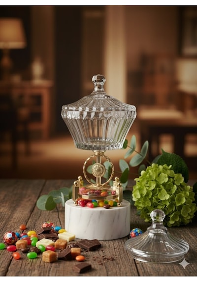 Çnr Home Collection Ultra Lüx Kristal Kapakli Şekerlik Gold Detayli Büyük Kase 23145655 Altin