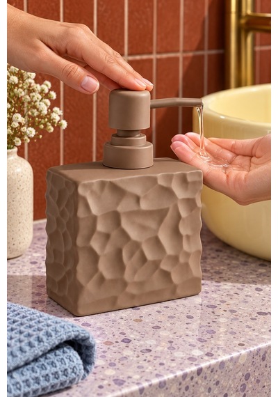 Rosıe Vizon Taş Dokulu Dikdörtgen Seramik Sıvı Sabunluk 450 Ml Karışık