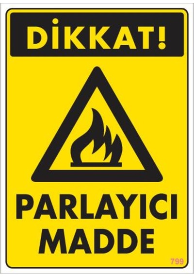 Dikkat Parlayıcı Madde Uyarı Levhası 25X35 Kod:799 (125152560)
