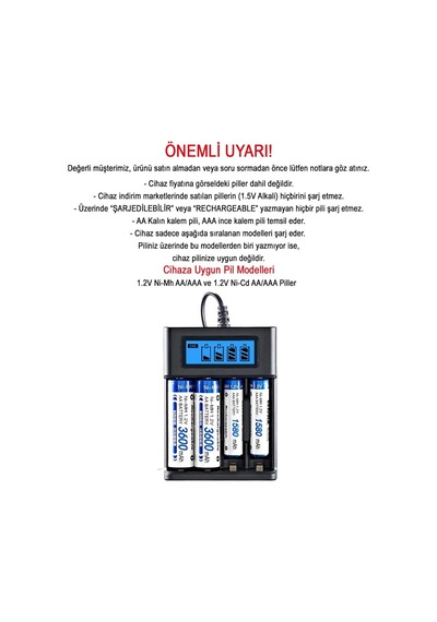 Pil Şarj Cihazı Dört Yuvalı - 1.2v Ni-mh/ni-cd Aa/aaa/gt-bc03