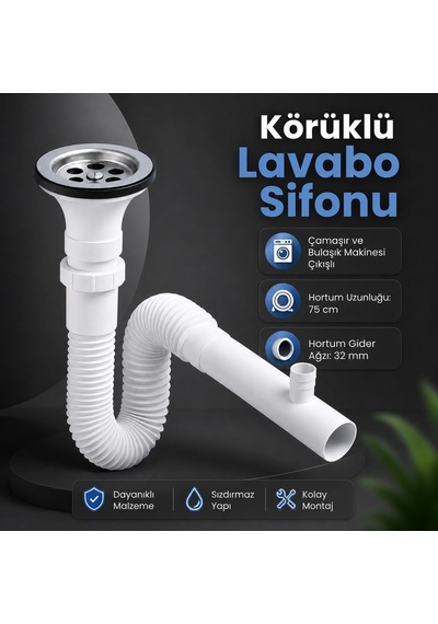Çamaşır Çıkışlı Sifon, Lavabo Gider Sifonu, Çamaşır Ve Bulaşık Makinesi Bağlantılı Lavabo Sifon