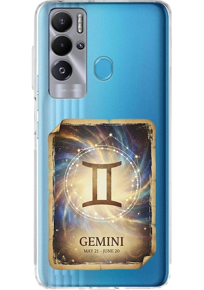 Tecno Pova Neo İle Uyumlu Burç Kartları İkizler Tasarımlı Şeffaf Silikon Kılıf Şeffaf