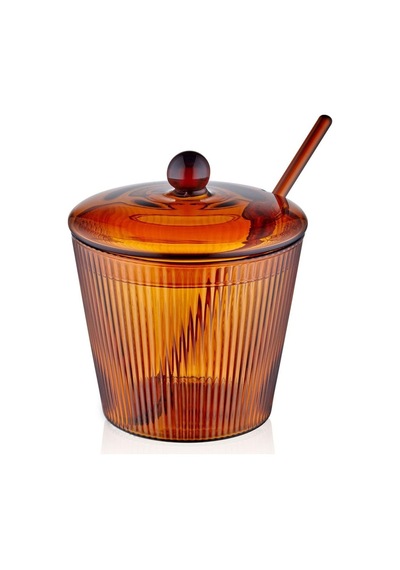 The Mia Striped Cam Kaşıklı Şekerlik Amber 10x12 Cm Cam0436