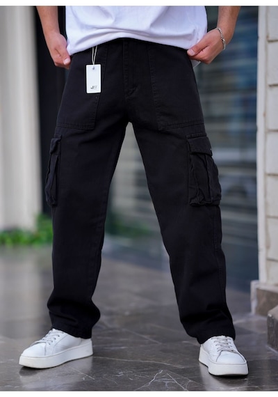 Erkek Kargo Cep Baggy Pantolon Rengi Siyah