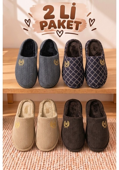 Stwenn 2'li Karma Erkek Kadın Avantajlı Paket Peluş Ev Terliği Kapalı Burun Arkası Açık Sıcak Rahat Panduf 2 Li Kadife Stwenn 2'li Karma Erkek Kadın Avantajlı Paket Peluş Ev Terliği Kapalı Burun Arkası Açık Sıcak Rahat Panduf 2 Li Kadife