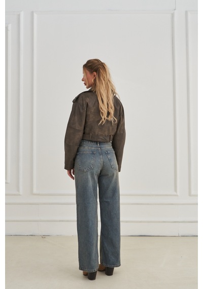 Rabia Çelik Kadın Wide Leg Yüksek Bel Baggy Kot Pantolon Füme Füme
