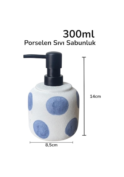 Taş Dokulu Porselen Sıvı Sabunluk Mavi Benekli 300ml Beyaz/mavi