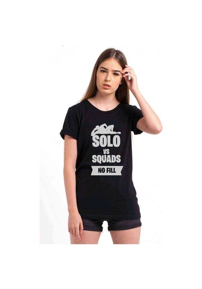 Fortnıte Solo Vs Squads No Fill Baskılı Siyah Kadın Tshirt