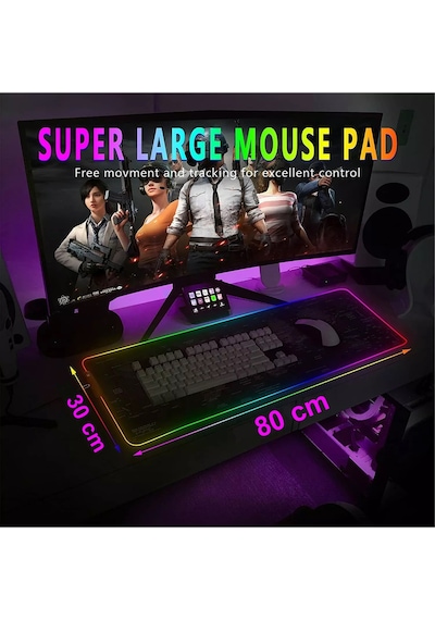 Maxgo 3126 Dünya Desenli Rgb Mouse Pad Led Değişen Ledli Gaming Mousepad 80x30 Işıklı Su Geçirmez