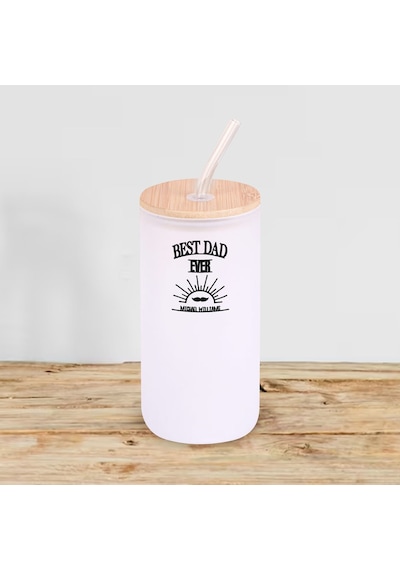Bk Gift İsimli Dad Tasarımlı Beyaz Renk Pipetli Buzlu Cam Bardak 600ml - 7, Babaya Hediye, Doğum Günü Hediyesi Kobitmeyen137868 Bk Gift